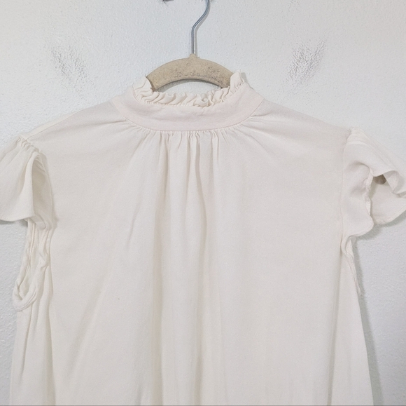 Frame Mock Neck Ruffle Sleeves White Blouse Button Back Ivory Size Small S - Picture 2 of 10